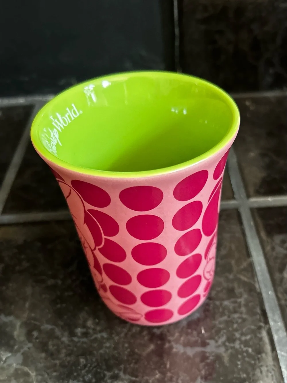 Walt Disney World Minnie Mouse Pink Polka Dot & Lime Green Mug Authentic